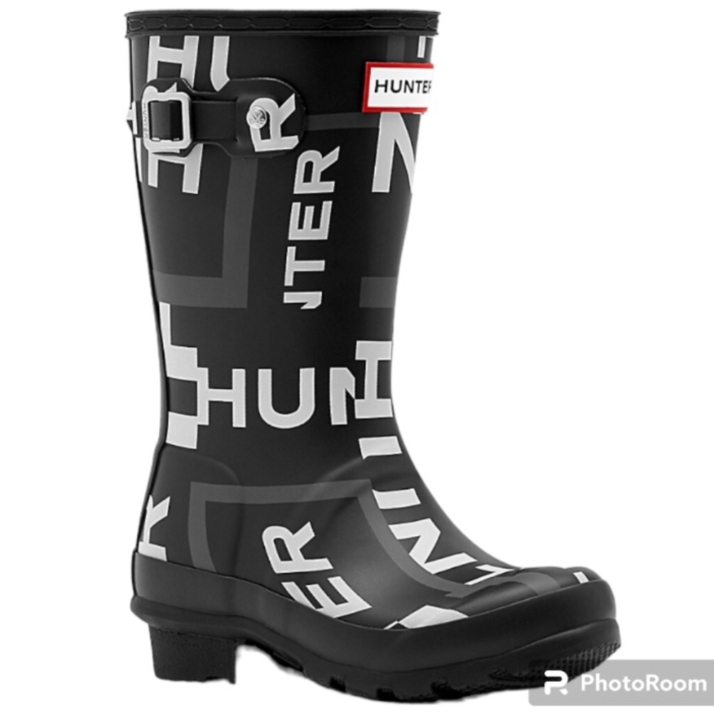 HUNTER Rubber Rain Exploded Logo Tall Boots Size 2B